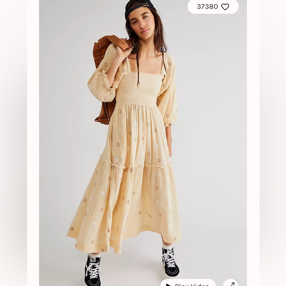 Free People Dahlia Embroidered Maxi Dress in pearl island, size XS extra small